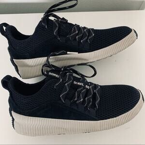 Sorel Women's Out N About Plus Waterproof Suede Lace-Up Black Sneakers Size 5